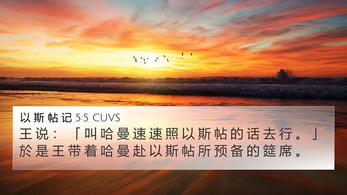 以 斯 帖 记 5:5 CUVS 4K Wallpaper - 王 说 ： 「 叫 哈 曼 速 速 照 以 斯 - 4K Wallpaper Bible Verse