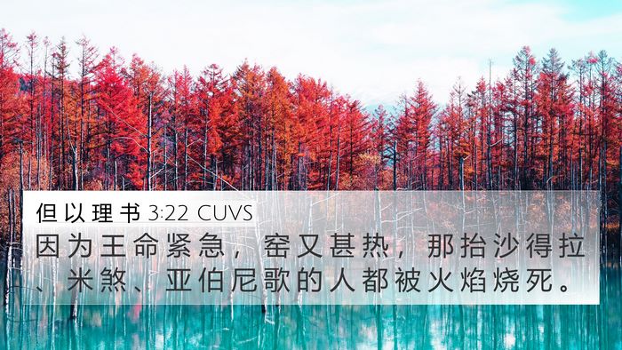 但 以 理 书 3:22 CUVS 4K Wallpaper - 因 为 王 命 紧 急 ， 窑 又 甚 热 ， - 4K Wallpaper Bible Verse