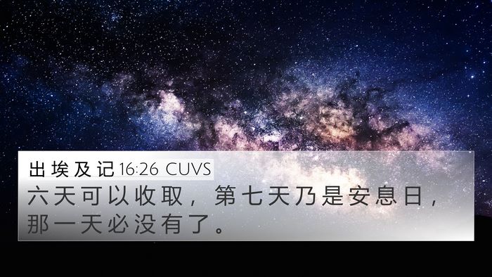 出 埃 及 记 16:26 CUVS 4K Wallpaper - 六 天 可 以 收 取 ， 第 七 天 乃 是 - 4K Wallpaper Bible Verse