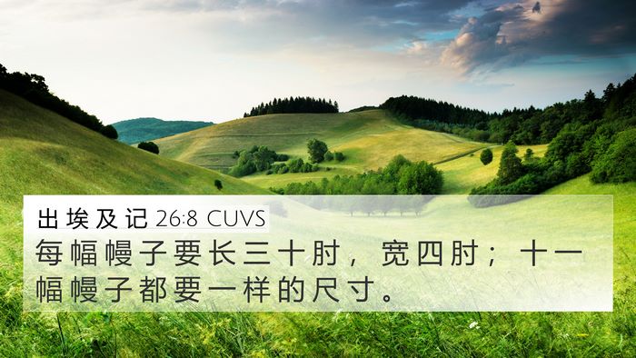出 埃 及 记 26:8 CUVS 4K Wallpaper - 每 幅 幔 子 要 长 三 十 肘 ， 宽 四 - 4K Wallpaper Bible Verse