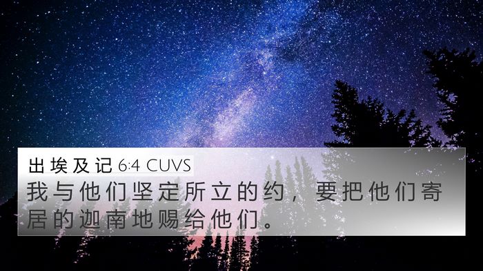 出 埃 及 记 6:4 CUVS 4K Wallpaper - 我 与 他 们 坚 定 所 立 的 约 ， 要 - 4K Wallpaper Bible Verse