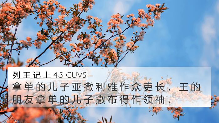 列 王 记 上 4:5 CUVS 4K Wallpaper - 拿 单 的 儿 子 亚 撒 利 雅 作 众 吏 - 4K Wallpaper Bible Verse