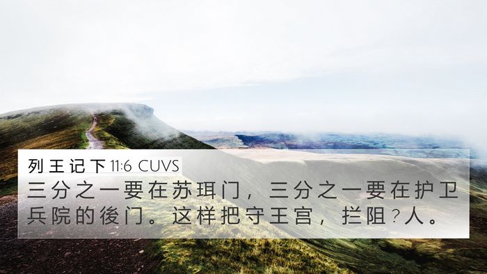 列 王 记 下 11:6 CUVS 4K Wallpaper - 三 分 之 一 要 在 苏 珥 门 ， 三 分 - 4K Wallpaper Bible Verse