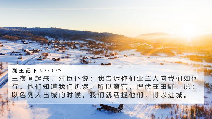 列 王 记 下 7:12 CUVS 4K Wallpaper - 王 夜 间 起 来 ， 对 臣 仆 说 ： 我 - 4K Wallpaper Bible Verse