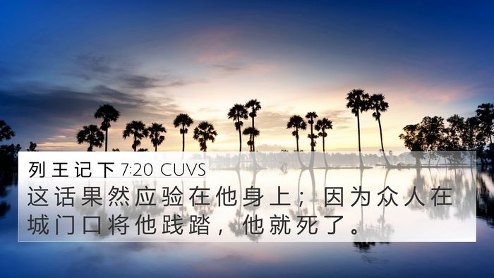 列 王 记 下 7:20 CUVS 4K Wallpaper - 这 话 果 然 应 验 在 他 身 上 ； 因 - 4K Wallpaper Bible Verse