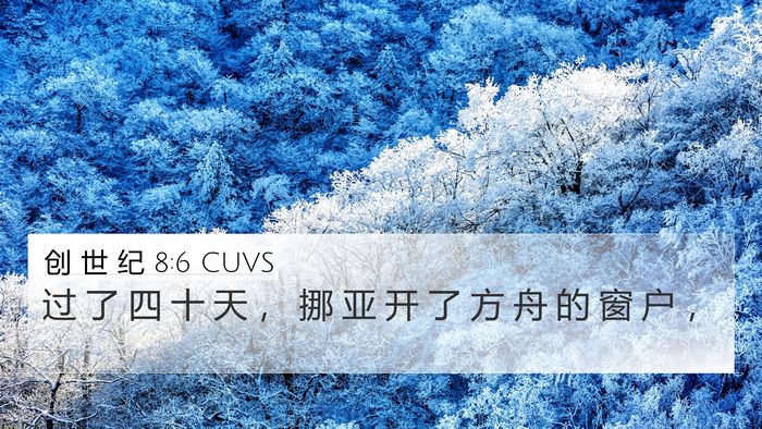 创 世 纪 8:6 CUVS 4K Wallpaper - 过 了 四 十 天 ， 挪 亚 开 了 方 舟 - 4K Wallpaper Bible Verse