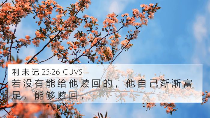 利 未 记 25:26 CUVS 4K Wallpaper - 若 没 有 能 给 他 赎 回 的 ， 他 自 - 4K Wallpaper Bible Verse