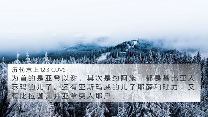 历 代 志 上 12:3 CUVS 4K Wallpaper - 为 首 的 是 亚 希 以 谢 ， 其 次 是 - 4K Wallpaper Bible Verse