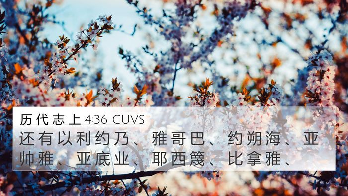 历 代 志 上 4:36 CUVS 4K Wallpaper - 还 有 以 利 约 乃 、 雅 哥 巴 、 约 - 4K Wallpaper Bible Verse