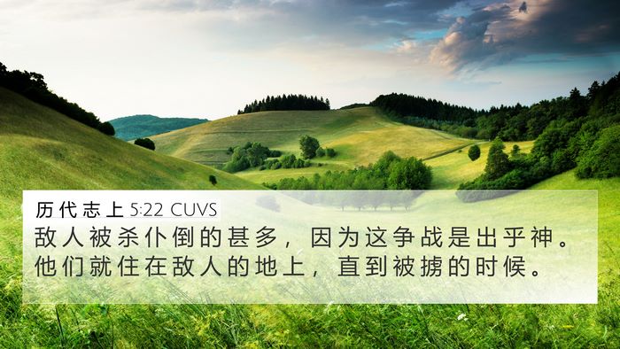 历 代 志 上 5:22 CUVS 4K Wallpaper - 敌 人 被 杀 仆 倒 的 甚 多 ， 因 为 - 4K Wallpaper Bible Verse