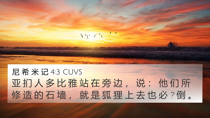尼 希 米 记 4:3 CUVS 4K Wallpaper - 亚 扪 人 多 比 雅 站 在 旁 边 ， 说 - 4K Wallpaper Bible Verse