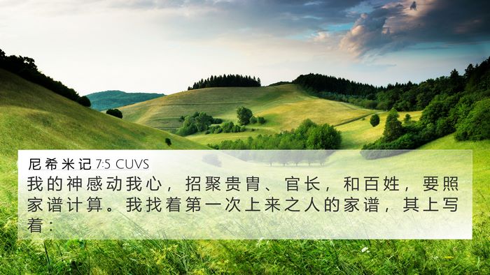 尼 希 米 记 7:5 CUVS 4K Wallpaper - 我 的 神 感 动 我 心 ， 招 聚 贵 胄 - 4K Wallpaper Bible Verse