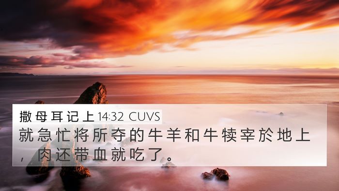 撒 母 耳 记 上 14:32 CUVS 4K Wallpaper - 就 急 忙 将 所 夺 的 牛 羊 和 牛 犊 - 4K Wallpaper Bible Verse