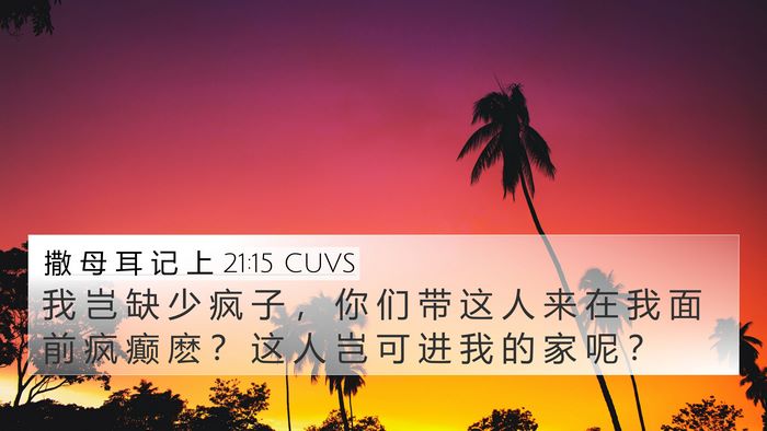 撒 母 耳 记 上 21:15 CUVS 4K Wallpaper - 我 岂 缺 少 疯 子 ， 你 们 带 这 人 - 4K Wallpaper Bible Verse