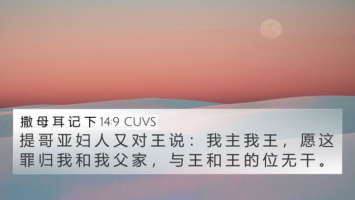撒 母 耳 记 下 14:9 CUVS 4K Wallpaper - 提 哥 亚 妇 人 又 对 王 说 ： 我 主 - 4K Wallpaper Bible Verse