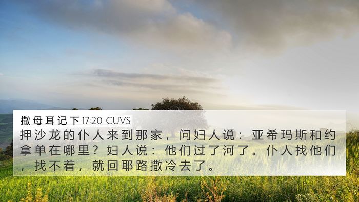 撒 母 耳 记 下 17:20 CUVS 4K Wallpaper - 押 沙 龙 的 仆 人 来 到 那 家 ， 问 - 4K Wallpaper Bible Verse
