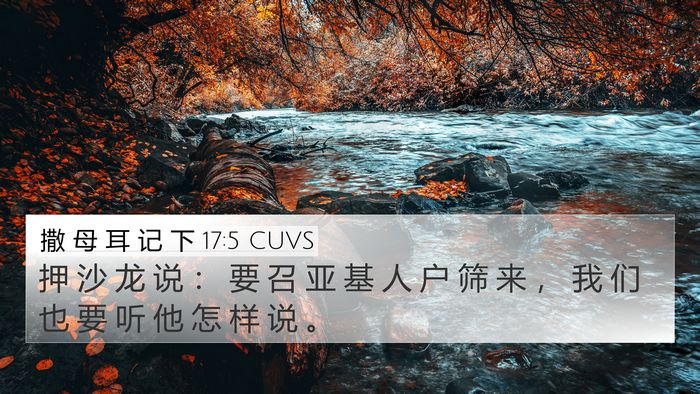撒 母 耳 记 下 17:5 CUVS 4K Wallpaper - 押 沙 龙 说 ： 要 召 亚 基 人 户 筛 - 4K Wallpaper Bible Verse
