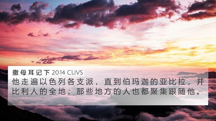 撒 母 耳 记 下 20:14 CUVS 4K Wallpaper - 他 走 遍 以 色 列 各 支 派 ， 直 到 - 4K Wallpaper Bible Verse