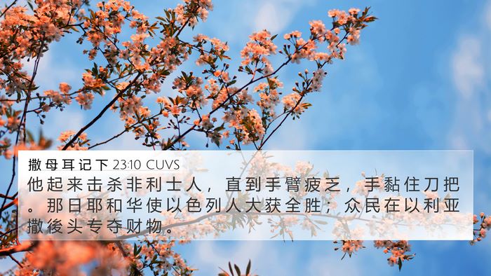撒 母 耳 记 下 23:10 CUVS 4K Wallpaper - 他 起 来 击 杀 非 利 士 人 ， 直 到 - 4K Wallpaper Bible Verse