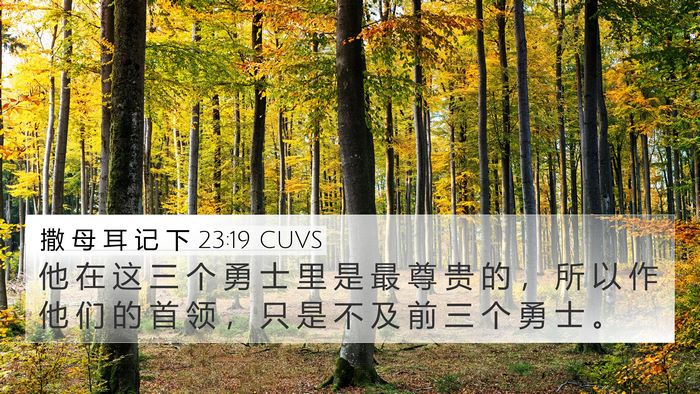 撒 母 耳 记 下 23:19 CUVS 4K Wallpaper - 他 在 这 三 个 勇 士 里 是 最 尊 贵 - 4K Wallpaper Bible Verse