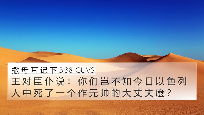 撒 母 耳 记 下 3:38 CUVS 4K Wallpaper - 王 对 臣 仆 说 ： 你 们 岂 不 知 今 - 4K Wallpaper Bible Verse