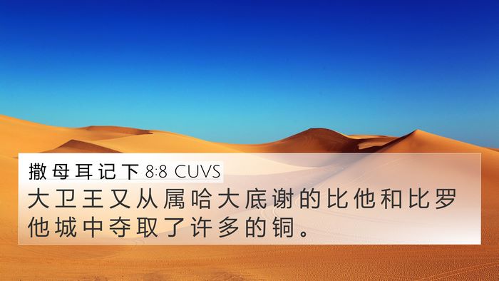 撒 母 耳 记 下 8:8 CUVS 4K Wallpaper - 大 卫 王 又 从 属 哈 大 底 谢 的 比 - 4K Wallpaper Bible Verse