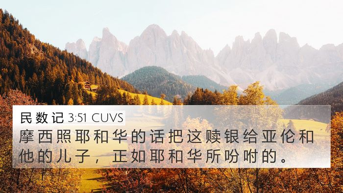 民 数 记 3:51 CUVS 4K Wallpaper - 摩 西 照 耶 和 华 的 话 把 这 赎 银 - 4K Wallpaper Bible Verse