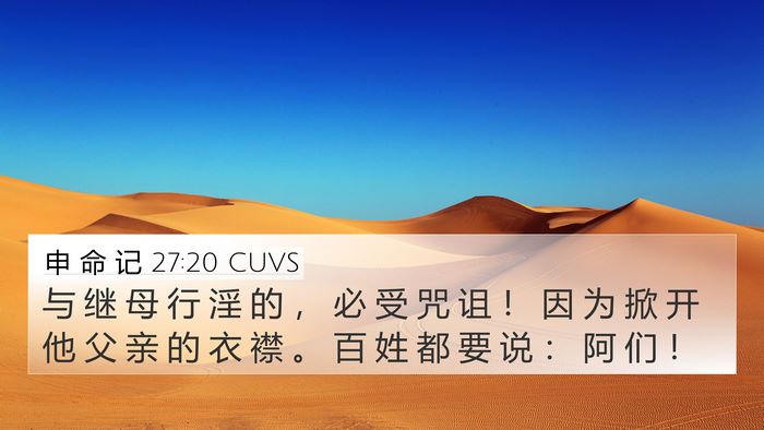 申 命 记 27:20 CUVS 4K Wallpaper - 与 继 母 行 淫 的 ， 必 受 咒 诅 ！ - 4K Wallpaper Bible Verse