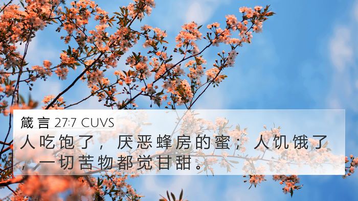 箴 言 27:7 CUVS 4K Wallpaper - 人 吃 饱 了 ， 厌 恶 蜂 房 的 蜜 ； - 4K Wallpaper Bible Verse