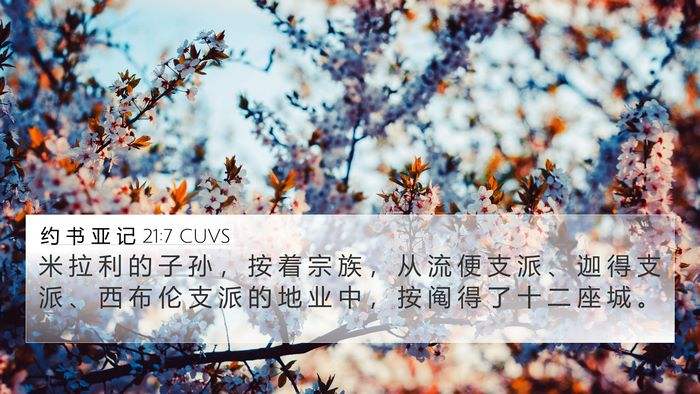 约 书 亚 记 21:7 CUVS 4K Wallpaper - 米 拉 利 的 子 孙 ， 按 着 宗 族 ， - 4K Wallpaper Bible Verse
