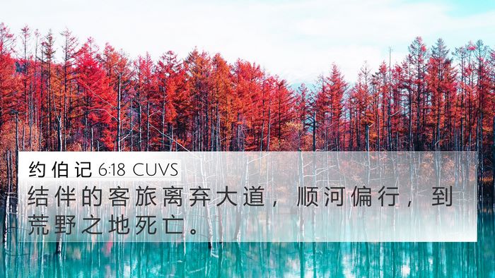 约 伯 记 6:18 CUVS 4K Wallpaper - 结 伴 的 客 旅 离 弃 大 道 ， 顺 河 - 4K Wallpaper Bible Verse