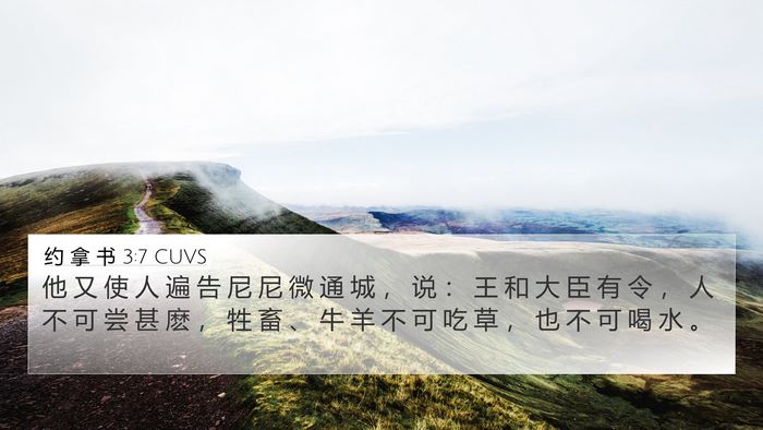 约 拿 书 3:7 CUVS 4K Wallpaper - 他 又 使 人 遍 告 尼 尼 微 通 城 ， - 4K Wallpaper Bible Verse