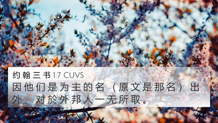 约 翰 三 书 1:7 CUVS 4K Wallpaper - 因 他 们 是 为 主 的 名 （ 原 文 是 - 4K Wallpaper Bible Verse