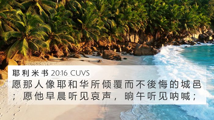 耶 利 米 书 20:16 CUVS 4K Wallpaper - 愿 那 人 像 耶 和 华 所 倾 覆 而 不 - 4K Wallpaper Bible Verse