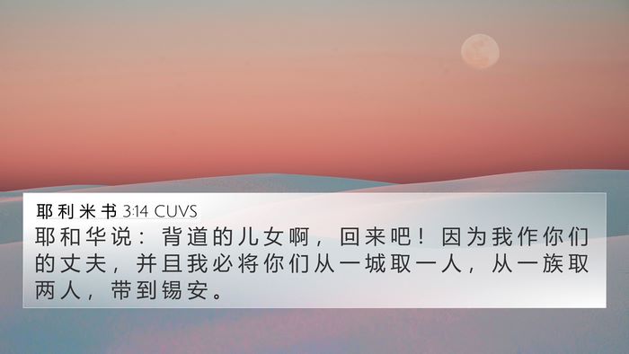 耶 利 米 书 3:14 CUVS 4K Wallpaper - 耶 和 华 说 ： 背 道 的 儿 女 啊 ， - 4K Wallpaper Bible Verse