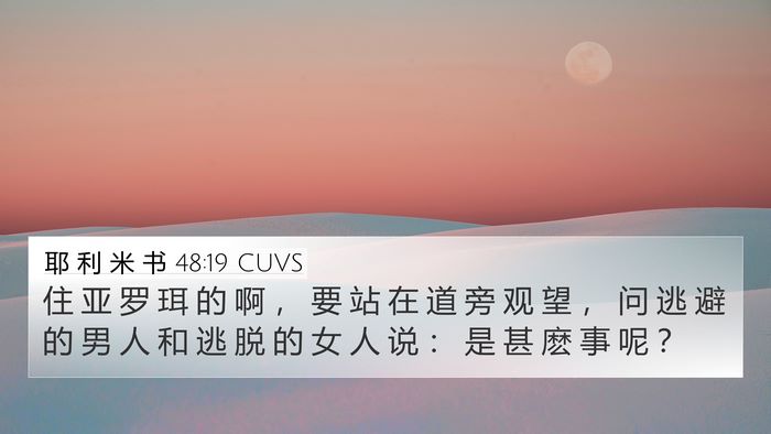 耶 利 米 书 48:19 CUVS 4K Wallpaper - 住 亚 罗 珥 的 啊 ， 要 站 在 道 旁 - 4K Wallpaper Bible Verse