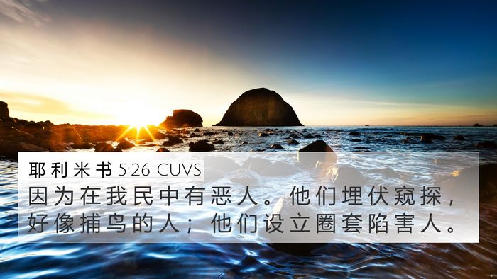耶 利 米 书 5:26 CUVS 4K Wallpaper - 因 为 在 我 民 中 有 恶 人 。 他 们 - 4K Wallpaper Bible Verse