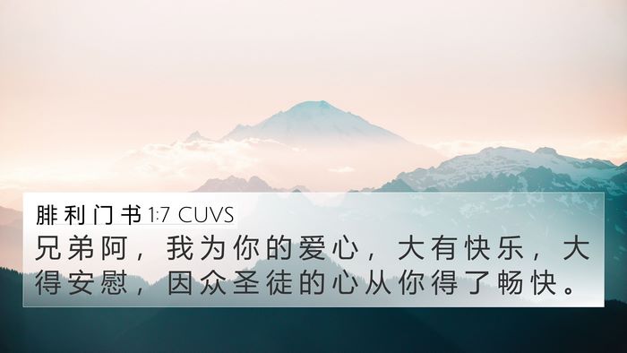 腓 利 门 书 1:7 CUVS 4K Wallpaper - 兄 弟 阿 ， 我 为 你 的 爱 心 ， 大 - 4K Wallpaper Bible Verse