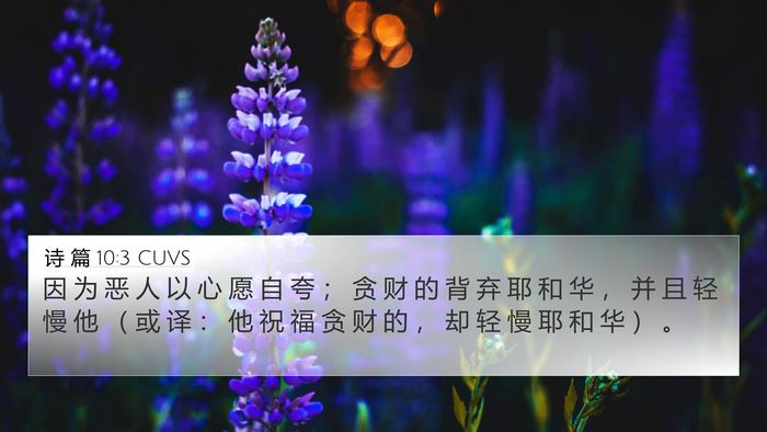 诗 篇 10:3 CUVS 4K Wallpaper - 因 为 恶 人 以 心 愿 自 夸 ； 贪 财 - 4K Wallpaper Bible Verse