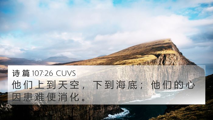 诗 篇 107:26 CUVS 4K Wallpaper - 他 们 上 到 天 空 ， 下 到 海 底 ； - 4K Wallpaper Bible Verse