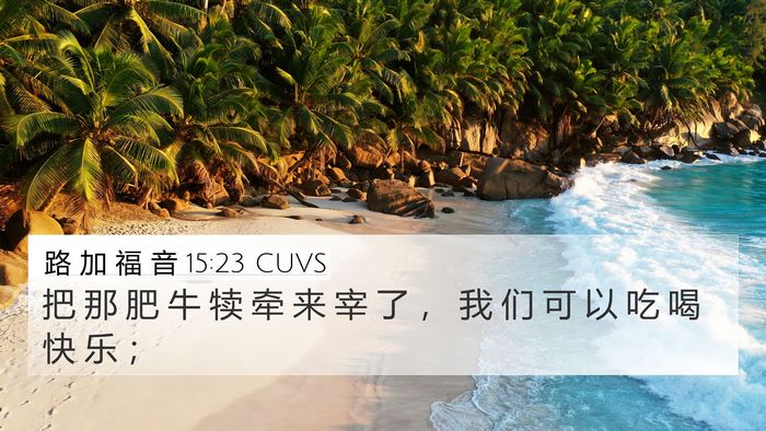 路 加 福 音 15:23 CUVS 4K Wallpaper - 把 那 肥 牛 犊 牵 来 宰 了 ， 我 们 - 4K Wallpaper Bible Verse