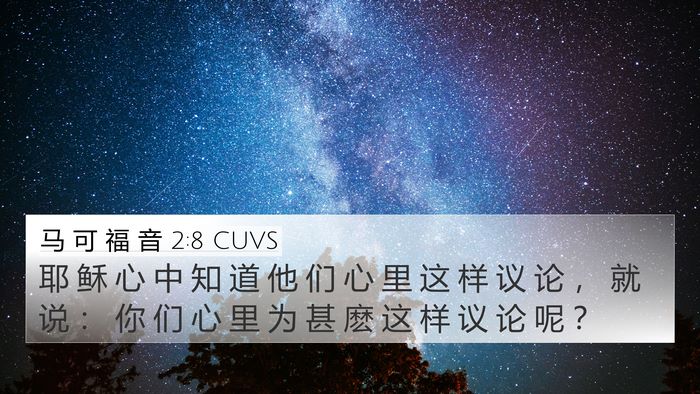 马 可 福 音 2:8 CUVS 4K Wallpaper - 耶 稣 心 中 知 道 他 们 心 里 这 样 - 4K Wallpaper Bible Verse