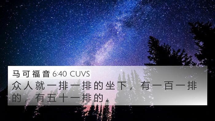 马 可 福 音 6:40 CUVS 4K Wallpaper - 众 人 就 一 排 一 排 的 坐 下 ， 有 - 4K Wallpaper Bible Verse