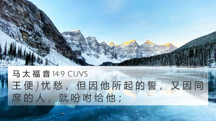 马 太 福 音 14:9 CUVS 4K Wallpaper - 王 便 } 忧 愁 ， 但 因 他 所 起 的 誓 - 4K Wallpaper Bible Verse
