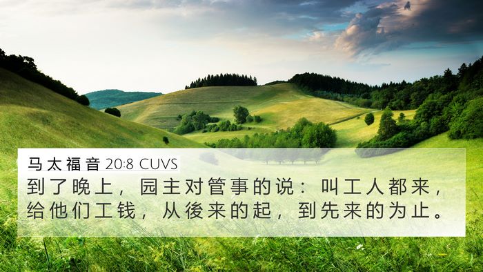 马 太 福 音 20:8 CUVS 4K Wallpaper - 到 了 晚 上 ， 园 主 对 管 事 的 说 - 4K Wallpaper Bible Verse