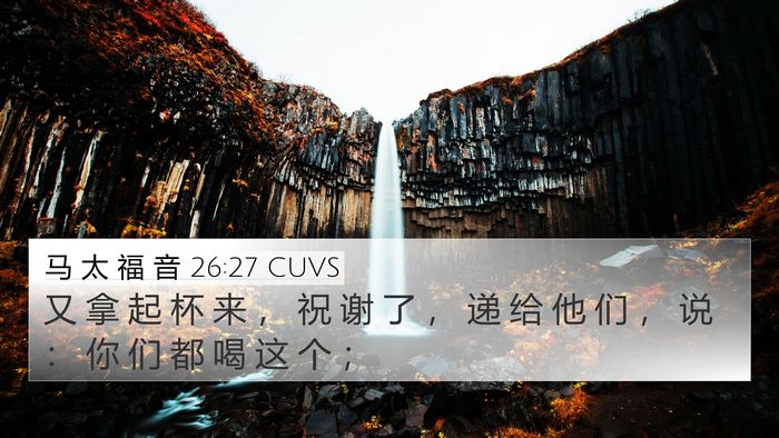 马 太 福 音 26:27 CUVS 4K Wallpaper - 又 拿 起 杯 来 ， 祝 谢 了 ， 递 给 - 4K Wallpaper Bible Verse