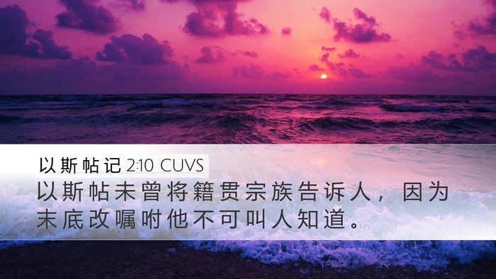 以 斯 帖 记 2:10 CUVS Desktop Wallpaper - 以 斯 帖 未 曾 将 籍 贯 宗 族 告 诉 - Desktop Bible Verse Wallpaper