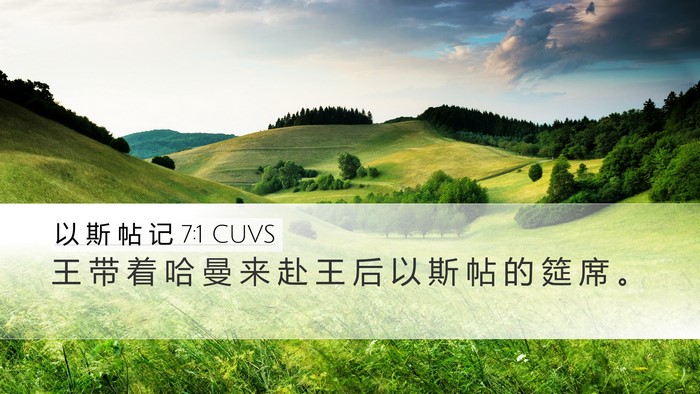 以 斯 帖 记 7:1 CUVS Desktop Wallpaper - 王 带 着 哈 曼 来 赴 王 后 以 斯 帖 - Desktop Bible Verse Wallpaper