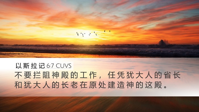以 斯 拉 记 6:7 CUVS Desktop Wallpaper - 不 要 拦 阻 神 殿 的 工 作 ， 任 凭 - Desktop Bible Verse Wallpaper