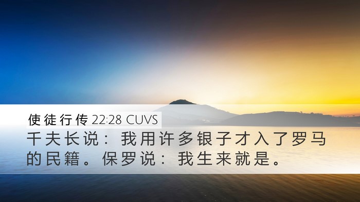 使 徒 行 传 22:28 CUVS Desktop Wallpaper - 千 夫 长 说 ： 我 用 许 多 银 子 才 - Desktop Bible Verse Wallpaper
